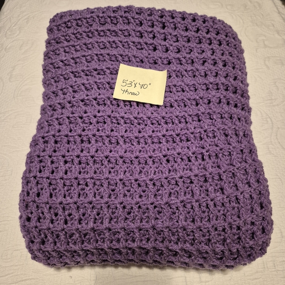 Handcrafted purple waffle box stitch throw, Made in my sf pf home